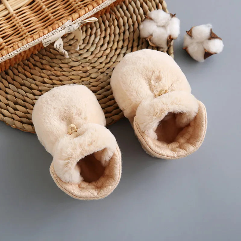 Winter Plush Baby Booties Newborn Reversible Organic Cotton Fleece First Walkers Unisex Infant Soft Cloth Shoes 0-12M
