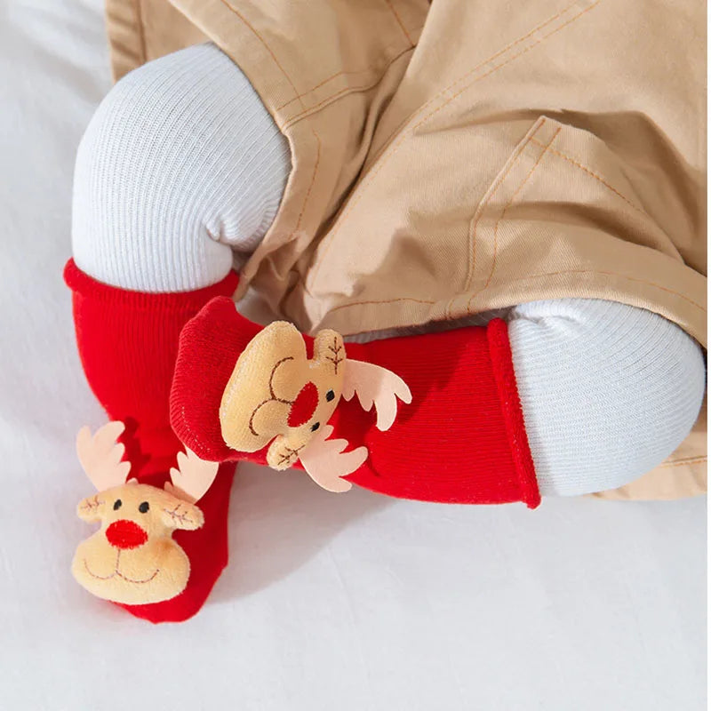 Baby Winter Deer Christmas Socks Infant Cotton Anti Slip Warmer Sock Shoes Red Santa Claus Stocking Clothes for Toddler Newborn