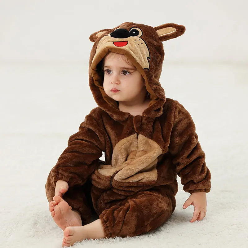 Newborn Baby Tiger Panda Cow Animal Cartoon Romper Kigurumi Girls Onesie Pajamas Hooded Jumpsuit Infant Boys Halloween Costumes