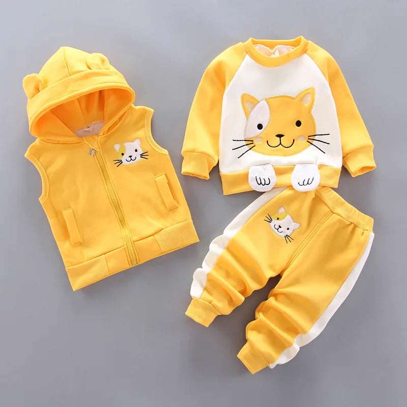 3Pcs Set Children Clothing Thicken Warm Hooded Outwear Children Sets Three-Piece Outfits Toddler Costume Suit Kids Clothes