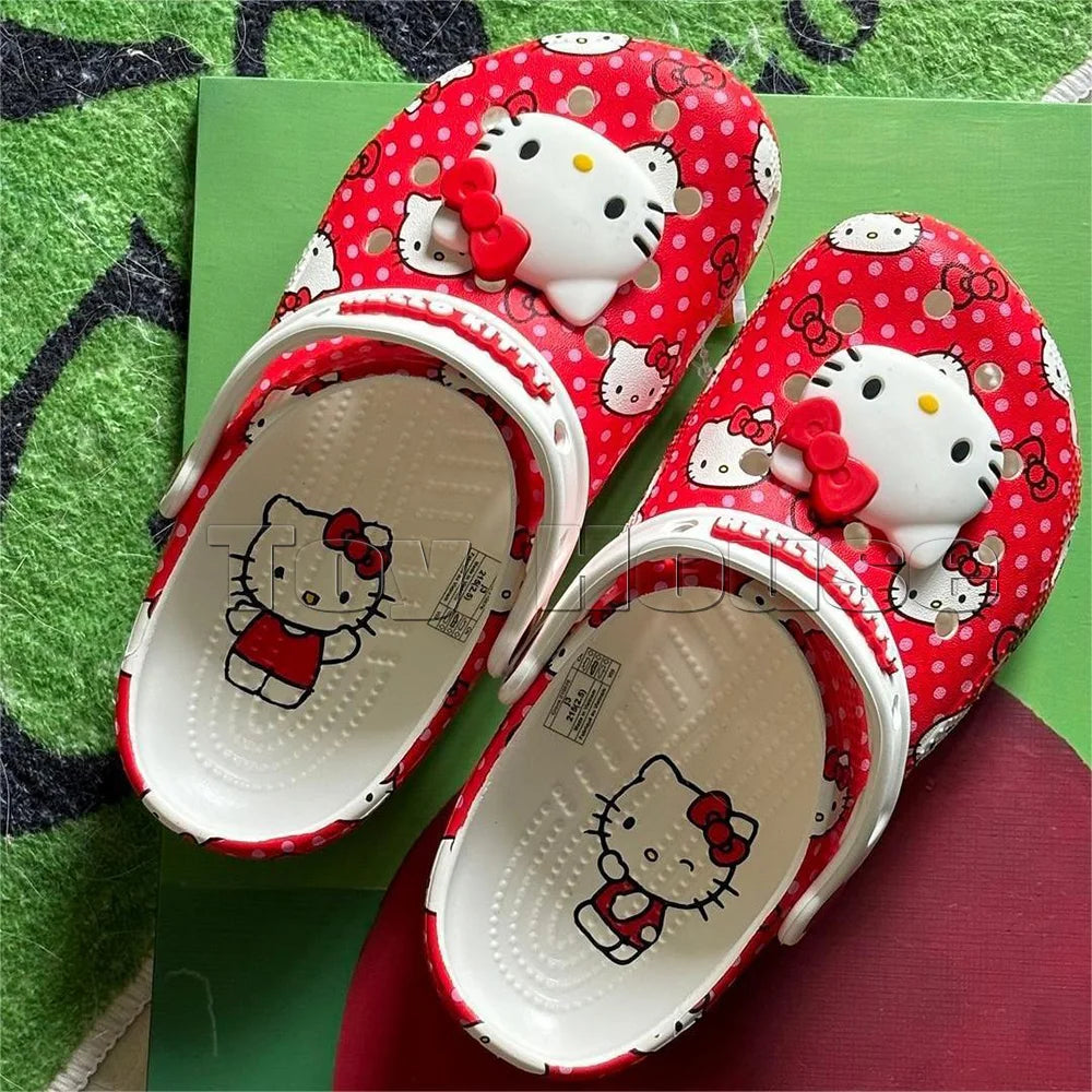 Miniso Hello Kitty Sanrio Hole Sandals Slippers Kt Cat Sandals Kawaii Eva Anime Home Beach Shoes Summer Slippers Adult Kids Gift