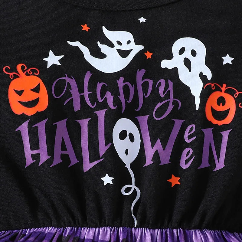 Halloween Outfits Baby Girl Purple Cotton Plaid T-shirt Tops+Flared Pants Sets Girls Ghost Pumpkin Costume Baby Autumn Clothes