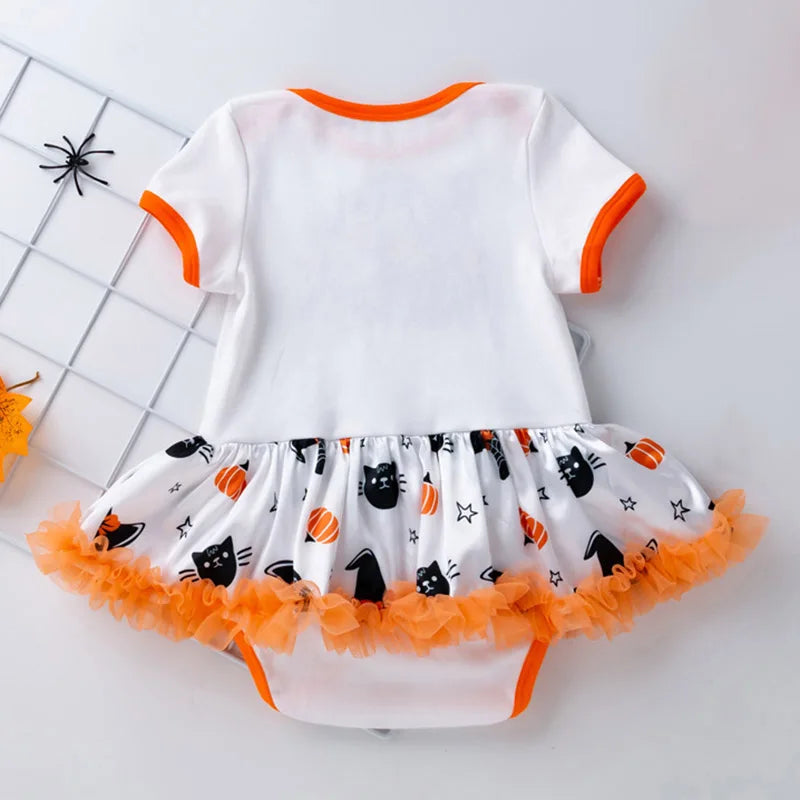 4pcs Costume Halloween Baby Girl Horror Skull Witches Pumpkin Costume My First Halloween Party Dress Toddler Autumn Clothes Sets
