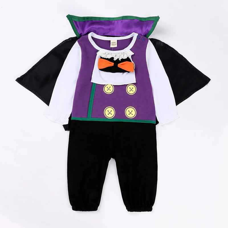 2024 Baby Halloween Romper Print Hat+Romper Batman Cosplay Costume Bag Gift Boy Girl Bone Pumpkin Bodysuit Vampire Clothes