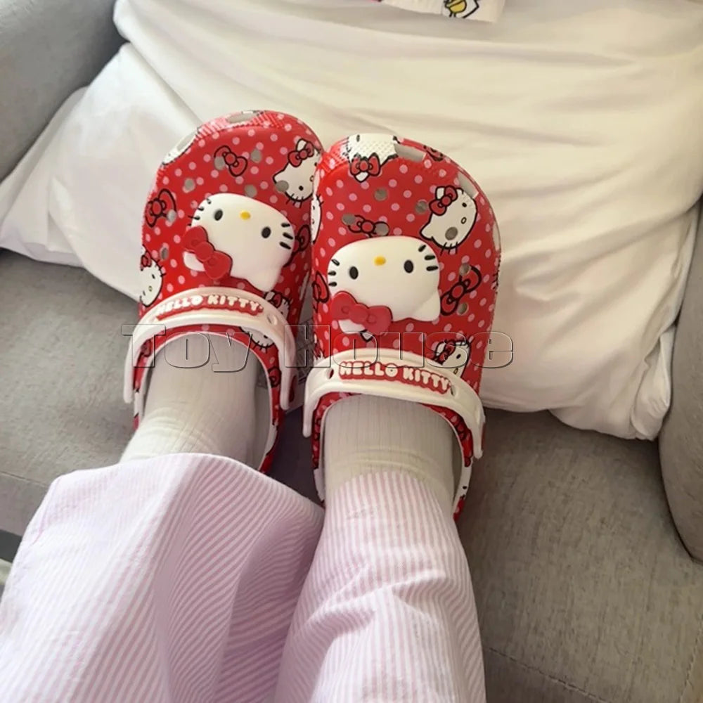 Miniso Hello Kitty Sanrio Hole Sandals Slippers Kt Cat Sandals Kawaii Eva Anime Home Beach Shoes Summer Slippers Adult Kids Gift