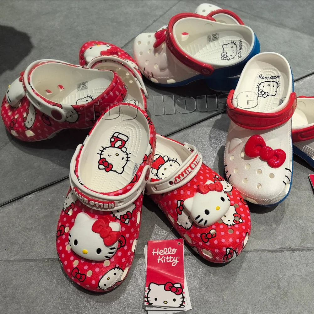 Miniso Hello Kitty Sanrio Hole Sandals Slippers Kt Cat Sandals Kawaii Eva Anime Home Beach Shoes Summer Slippers Adult Kids Gift