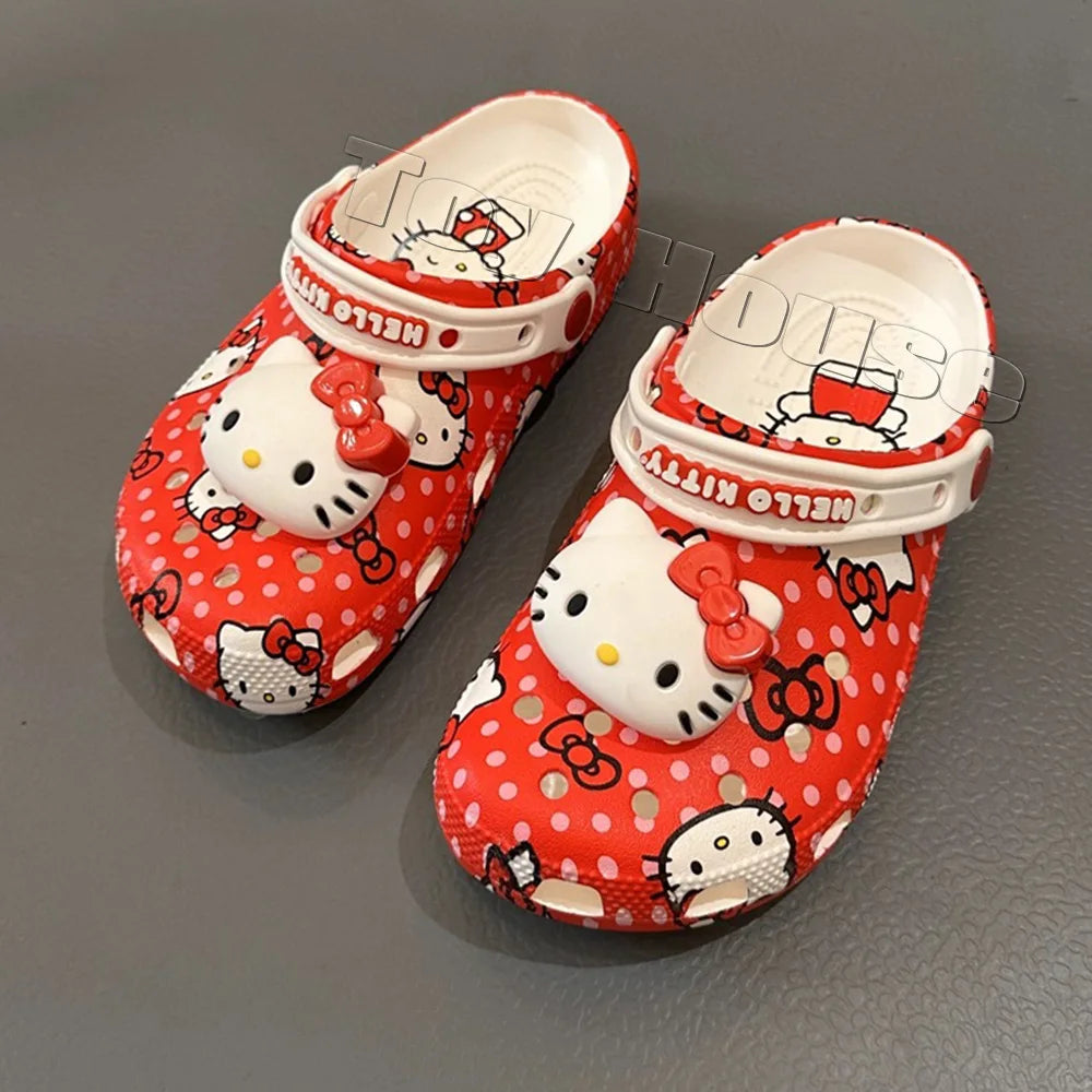 Miniso Hello Kitty Sanrio Hole Sandals Slippers Kt Cat Sandals Kawaii Eva Anime Home Beach Shoes Summer Slippers Adult Kids Gift