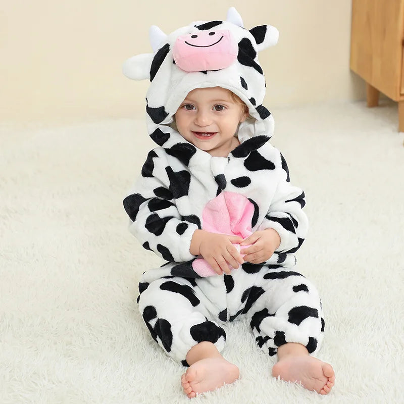 Newborn Baby Tiger Panda Cow Animal Cartoon Romper Kigurumi Girls Onesie Pajamas Hooded Jumpsuit Infant Boys Halloween Costumes