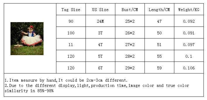 Snow White Cosplay Dress for Girls Carnival Costume 1-5 Yrs Birthday Party Princess Dress Baby Girl Party Costume Dress Up