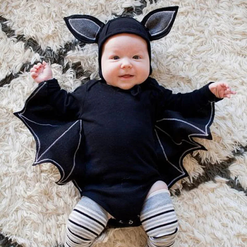 2024 Baby Halloween Romper Print Hat+Romper Batman Cosplay Costume Bag Gift Boy Girl Bone Pumpkin Bodysuit Vampire Clothes