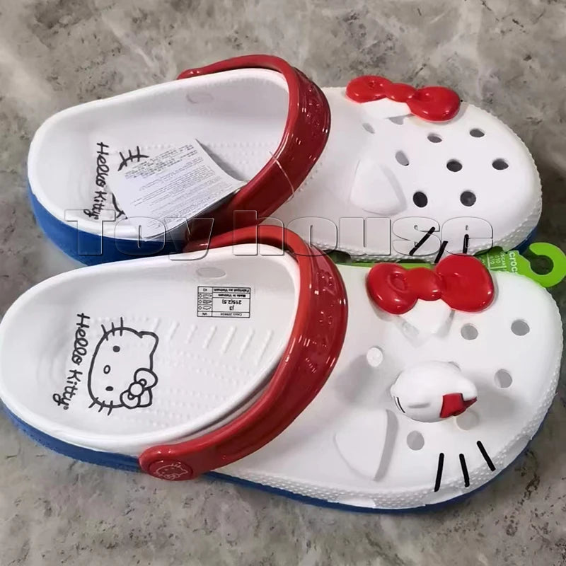 Miniso Hello Kitty Sanrio Hole Sandals Slippers Kt Cat Sandals Kawaii Eva Anime Home Beach Shoes Summer Slippers Adult Kids Gift