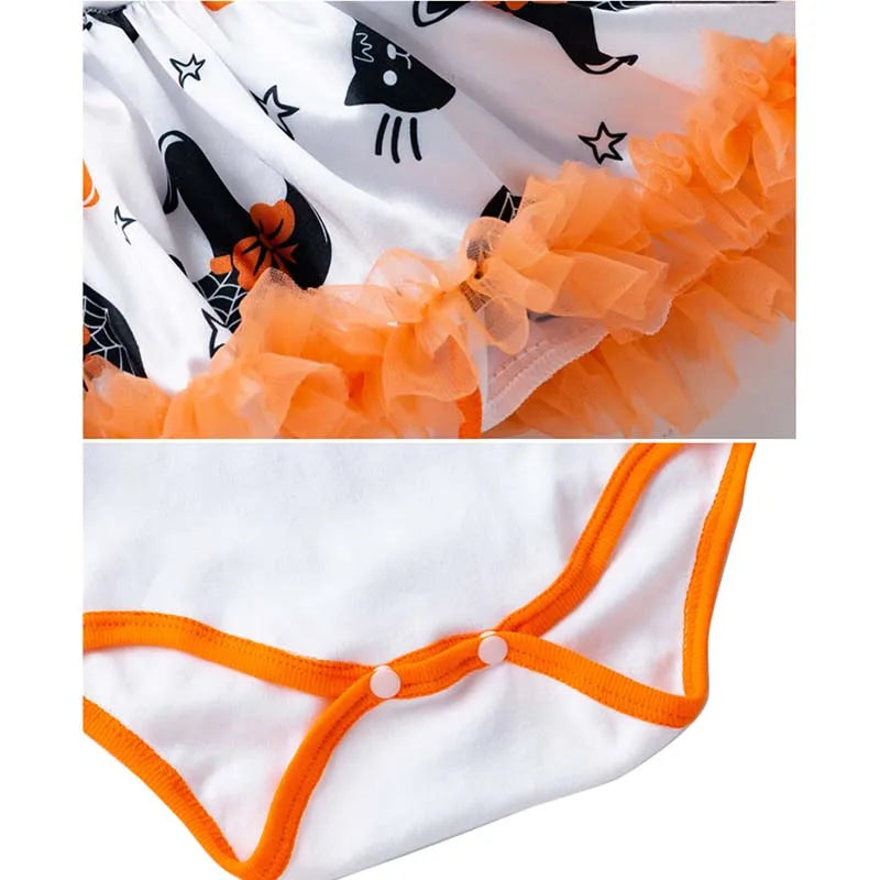 4pcs Costume Halloween Baby Girl Horror Skull Witches Pumpkin Costume My First Halloween Party Dress Toddler Autumn Clothes Sets