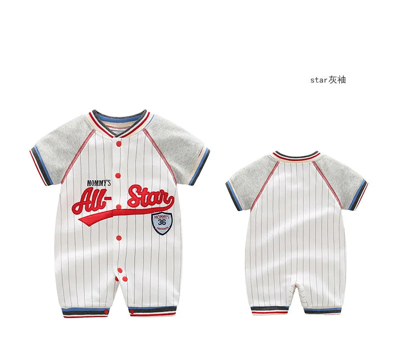 Summer Style Newborn Baby Boy Girl Cute Cartoon Toy Car All Printed Comfortable Short Sleeved Jumpsuit Made Of Pure